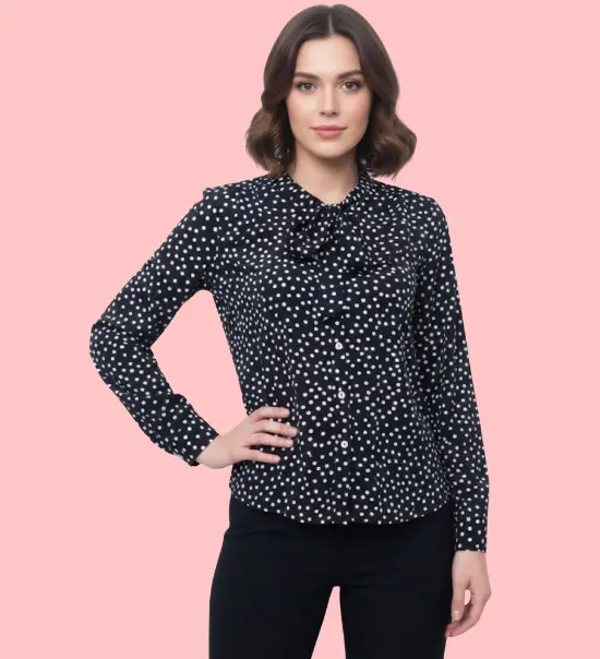 Woman in polka dot blouse