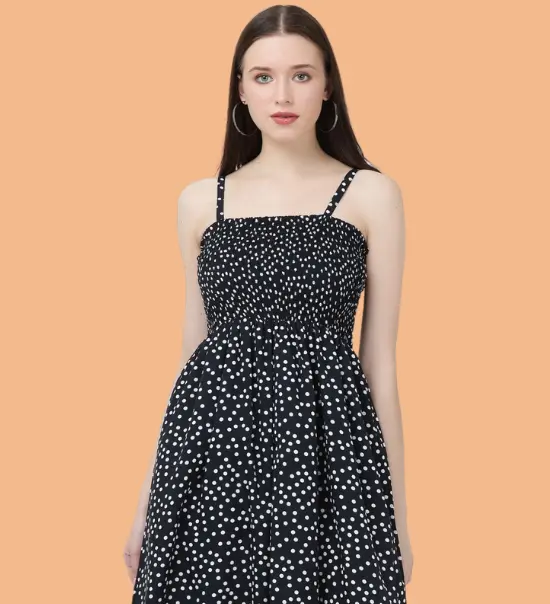 Woman in polka dot dress