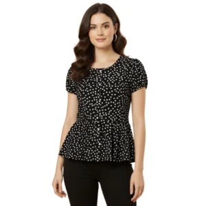 Meehira black polka dot peplum top