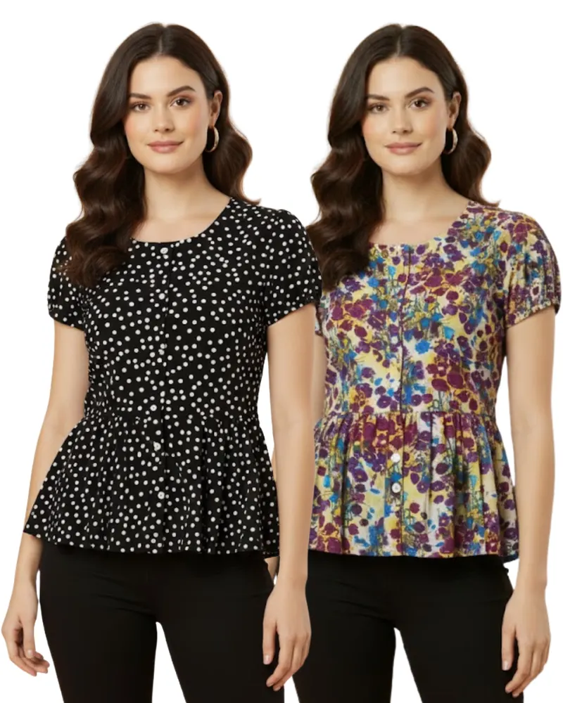 Two stylish peplum tops displayed